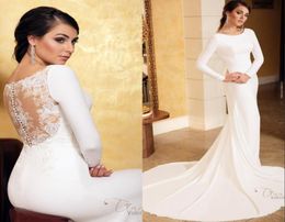 Elegant Modest Mermaid Wedding Dresses With Long Sleeves 2020 New Jewel Neck Sheer Lace Back Simple Country Boho Bridal Gowns With1307596