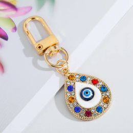 1Pcs Evil Eye Keychain Key Ring For Women Friend Lovers Colorful Rhinestone Hand Heart Eye Pendant Bag Car Key Accessories Gift
