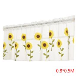 Semi-Sheer Sunflower Half Curtain Short Drape Rod Pocket Valance Balcony Living Room Window Drapes 0.8x0.5m