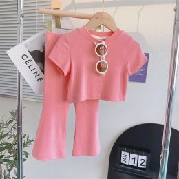 Kids Summer Trends Set Casual Soft Baby Suit Clothing For Young Girls 2024 Children Short Sleeved T-shirt Top +Trousers 2Pcs