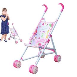 Lightweight Baby Doll Stroller Steel Pole Foldable Baby Stroller Pretend Play Toy Simulation Baby Doll Hand Trolley Toy Gifts 240403