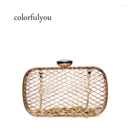 Evening Bags Women Metal Hollow Out Clutch Cross Net Diamond Buckle Chain Shoulder Bag Hand Bridal Wedding Party Wallet