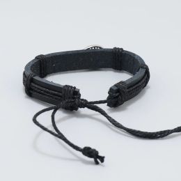 New Simple Tennis Racquet Charm Handwoven Leather Bracelet Personalized Black Men's Handrope Jewelry