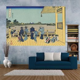 Retro Japanese Scenery Tapestry Beautiful Ukiyo-E Kanagawa Landscape Printed Wall Hanging Cloth Yoga Mat Aesthetic Home Decor