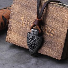 Pendant Necklaces Stainless Steel Iron Colour Viking Spear Necklace With Really Cow Leather Chain As Men Gift