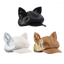 Berets Baseball Ear Hat Autumn And Winter Girls Cartoon Sequins