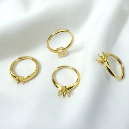 Brass Adjustable Moissanite Ring Gold Plated Prong Claw Settings Semi Mount Engagement Ring Base For Diy Jewellery Making,3Pcs
