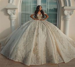 Plus Size Puffy Princess Ball Gown Wedding Dresses Sequins Tulle Lace Appliques Luxury Formal Dubai Bride Dress Custom Made 20231455427