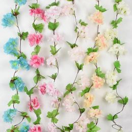 230cm Silk Sakura Cherry Blossom Garland Artificial Flower Rattan Vine For Wedding Arch Birthday Party Hanging Decor DIY Wreath