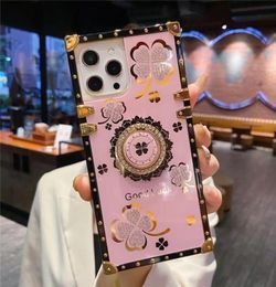 Four Leaf Clover Rhinestone Ring Holder Shockproof Cell Phone Cases for iPhone 13 12 11 Pro Max XR XS 8 7 Plus For Samsung Galaxy 2217326