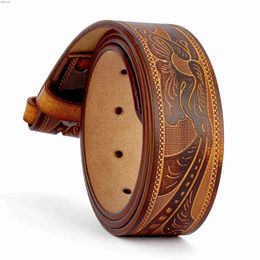 Belts 2023 Belts Without Buckle Two Layer Embossed Cowhide No Buckle Strap Pin Buckle Belt Body High Quality Male Belts Free ShippingL240409