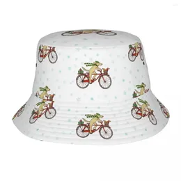 Berets Dog Riding Bicycle Bucket Hat For Unisex Travel Cycling Race Field Foldable Outdoor Fishing Fisherman Caps Panama