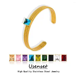 Bangle USENSET 304L Stainless Steel Cuff Zircon Inlaid Charm Fashion Texture Gold Plated Bracelet Elegant Women's Wrist Jewelry