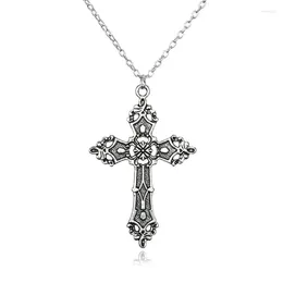 Pendant Necklaces Cross Necklace Neckchain Baroque Embossed Clavicle Chain Punk Goth Jewellery Accessories Choker For Men Drop
