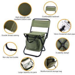 Portable Outdoor Folding Chair with Cooler Bag - Perfect for Hiking, Camping, Fishing and BBQ (128 characters)