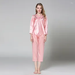 Home Clothing 2024 Embroidery Female Pyjamas Homewear Elegant Women's Silk Satin Long Loose Pyjamas Spring Autumn Sleepwear Pijamas S88506