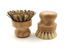 Palm Pot Wash Brush Wooden Round Mini Dish Brush Natural Scrub Brush Durable Scrubber Short Handle Cleaning Dishes Kitchen Kit FWD5332799