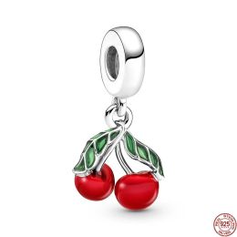 Hot Sale Red Series 925 Sterling Silver Strawberry Heart Christmas Pendant Charm Beads Fit Original Pandora Bracelet DIY Jewelry