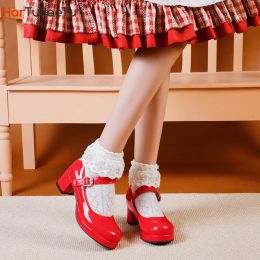 Sneakers Lolita Style Girls Cosplay Mary Jane Shoes Square Heel Spring Autumn Glossy Pu Leather Candy Colour Uniform Shoe Plus Size 3~17