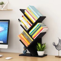 4-Shelf Tree Bookshelf Floor Desk Stand Bookends Bookshelf Arrangement Books Desk Storage Shelving Office Students Modern Simple