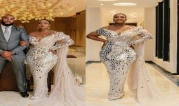 Gorgeous Sparkly Wedding Dresses Plus Size Appliques Mermaid Bridal Dress African Princess Full Sleeve Country Vestidos De Novia5226718