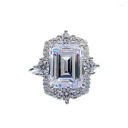 Cluster Rings S925 Silver Ring Rectangular Chamfer Car Flat 8 10 High Carbon Diamond 6 Luxury Group Set Versatile Jewellery