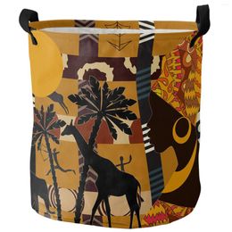 Laundry Bags African Woman Female Elephant Giraffe Dirty Basket Foldable Home Organiser Clothing Kids Toy Storage