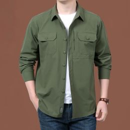 Plain Shirt New Spring Autumn Men's Cargo Hiking Sleeve Casual Fishing Shirts Quick-dry Tactical Shirts Men's Casual Blouse