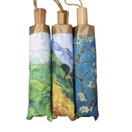 Van Gogh Oil Painting Automatic Umbrella Small Fresh Vinyl Umbrella Oil Painting Automatic Windproof Wind Resistant Sun Folding