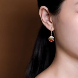 Ancient Gold Craft Inlaid Southern Red Tourmaline Jewelry Sets Chinese style blessing shape Earrings for Women Necklace Ring