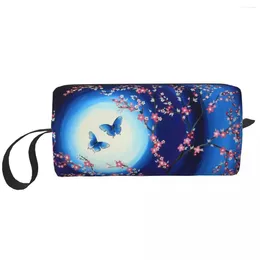 Storage Bags Travel Japanese Cherry Blossoms Butterflies Toiletry Bag Kawaii Flower Floral Cosmetic Makeup Women Beauty Dopp Kit Case