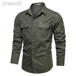 Men's Casual Shirts Mens Military Outdoor Shirts mens Cotton Multi-pocket Tooling Casual Shirts Good Quality Man Large Size Solid Long-sleeved Shirts 240409