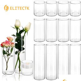 Vases Glass Cylinder Vase Hurricane Candle Holder Clear 3 Different Sizes Tall For Wedding Centerpieces Flower 230915 Drop Delivery Dhmo6