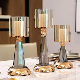 Candle Holders Advanced Minimalist Smoky Gray Crystal Metal Holder Candlelight Dinner Props Dining Table Candlestick Ornament Home Decor