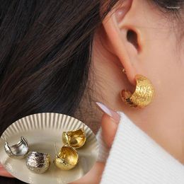 Stud Earrings Metal Style Irregular C-Shape Geometric Wide Pleated For Women Waterproof Stain Less Attractive Vintage Jewellery