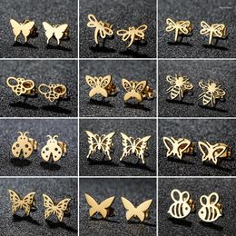 Stud Earrings Stainless Steel 2024Trend Beautiful Simple Butterfly Bee Fashion For Women Jewellery Party Gifts