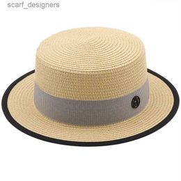 Wide Brim Hats Bucket Hats New Summer Womens Boater Beach Hat Wide side Female Casual Panama Hat Lady Classic Flat Bowknot Straw Sun Hat Women Fedora Y240409PVQ8