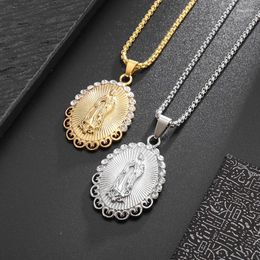 Pendant Necklaces Catholic Virgin Of Guadallupe Statue Zircon Necklace Men And Women Religious Amulets Jewellery Accessories