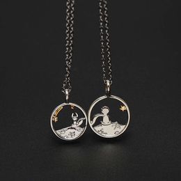 Taiyuan Iron Steel Little Prince Fox Lover Necklace Hollow Out Perfect Match for Men and Women Valentine's Day Gift Two Tone Collar Chain