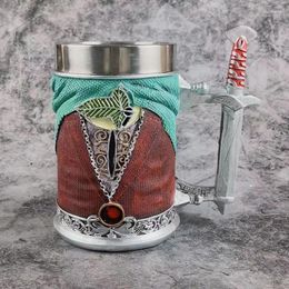 Mugs Mediaeval Vintage Beer Mug Large Capacity Artistic Stainless Steel Personality Funny Sword Handle Cups Coffee Glass Bar