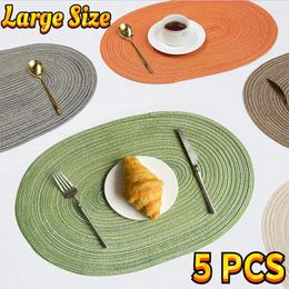 Table Mats 5pcs Round Braided Placemats For Dining Tables Woven Washable Non-Slip Place Mat Line Design Party Desktop Decoration