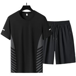 Summer T Shirt Shorts Trousers For Men Set Two Piece Black Tracksuit Hip Hop Streetwear Running Sport Clothes Oversize 240409