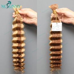 Deep Wave Bulk Human Hair For Braiding Highlight Color 30 27 Double Drawn Boho Braids Human Hair Extensions Bundles No Weft