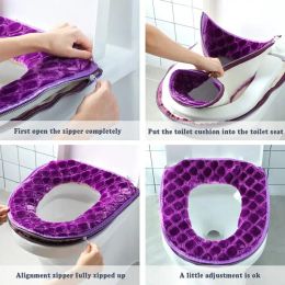 New Winter Toilet Cover Plush Seat Cover Models Waterproof Universal Model Toilet Ring Washable Zipper Bathroom Mat Toilet Seat