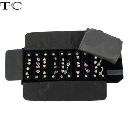 Black Lychee Pattern Pu Leather Jewelry Storage Bag Small Roll Bag Necklace Travel Ring Earring Bracelet Necklace Roll Bag