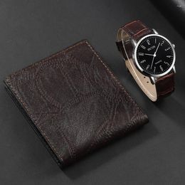 Wristwatches Mens Business Watches Retro Wallet Set For Men Big Dial Quartz Wristwatch Classic Male Black Casual Leather Watch Reloj Hombre