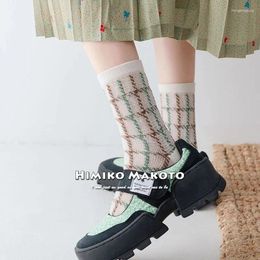 Women Socks 5 Pairs Mesh Breathable Cotton Mid-calf High Cute Cartoon Small Fresh Female Spring And Summer Thin Section