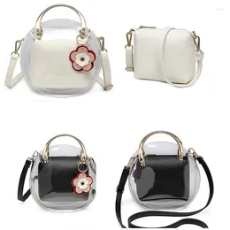 Evening Bags Transparent Leather Crossbody Sweet Round Handbags With Flower Two Piece Zipper Purse Daily Shoulder Pouch