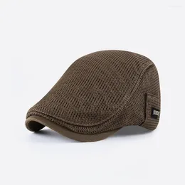 Berets Cotton Hat Casual Taper Edge Curl Sboy Breathable Mesh Cabbie Flat Cap