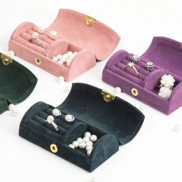 Simple Jewelry Display Tray Solid Color Jewelry Packaging Travel Portable Earring Box Finger Ring Box Women Jewelry Box Velvet